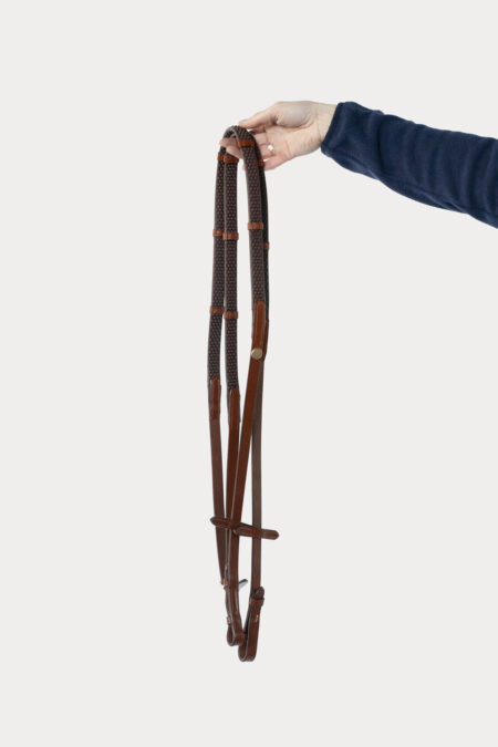 Amiko Soft Grip Rubber Reins w Stoppers, Cognac