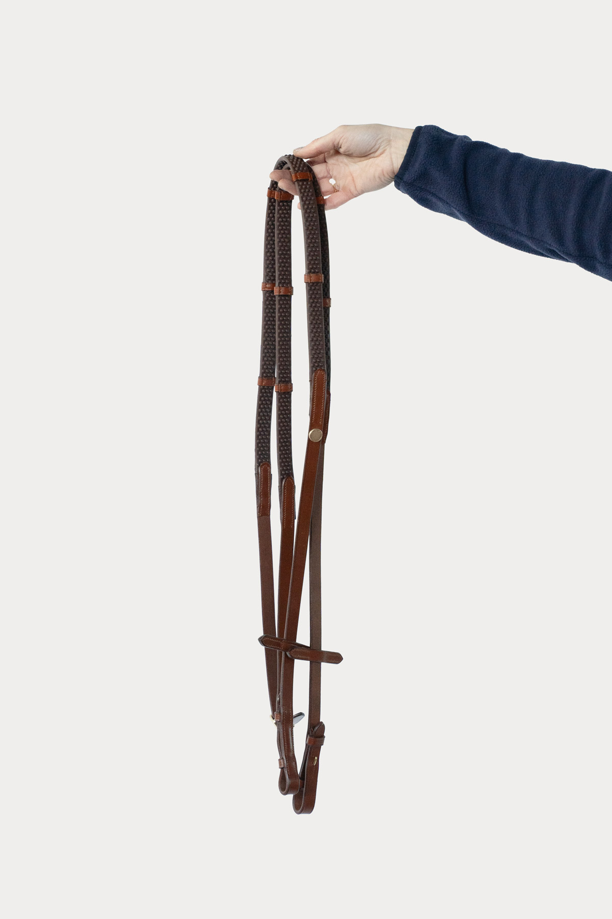 Amiko Essential Soft Grip Rubber Reins w Stoppers, Cognac