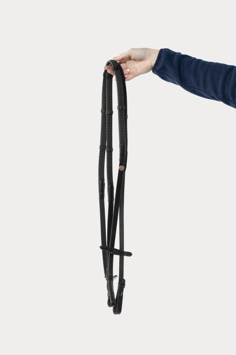 Amiko Essential Soft Grip Rubberen Teugels met Stoppers, Zwart