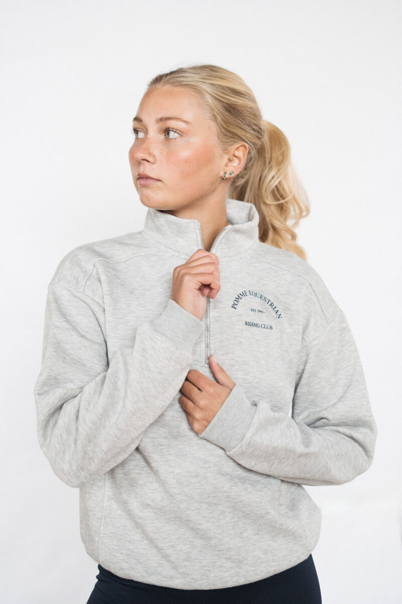 Pomme Club - Jersey de cuello redondo con media cremallera, gris jaspeado