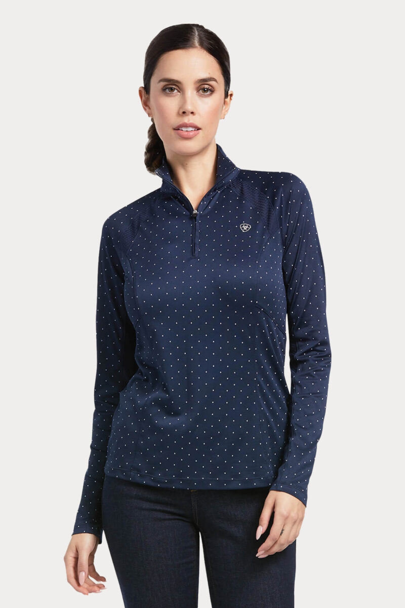 Ariat, Sunstopper 2.0 1/4-Reißverschluss, Marineblau gepunktet