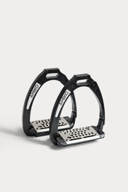 Amiko Safety Stirrups, Aluminium Bottom Opening, Black