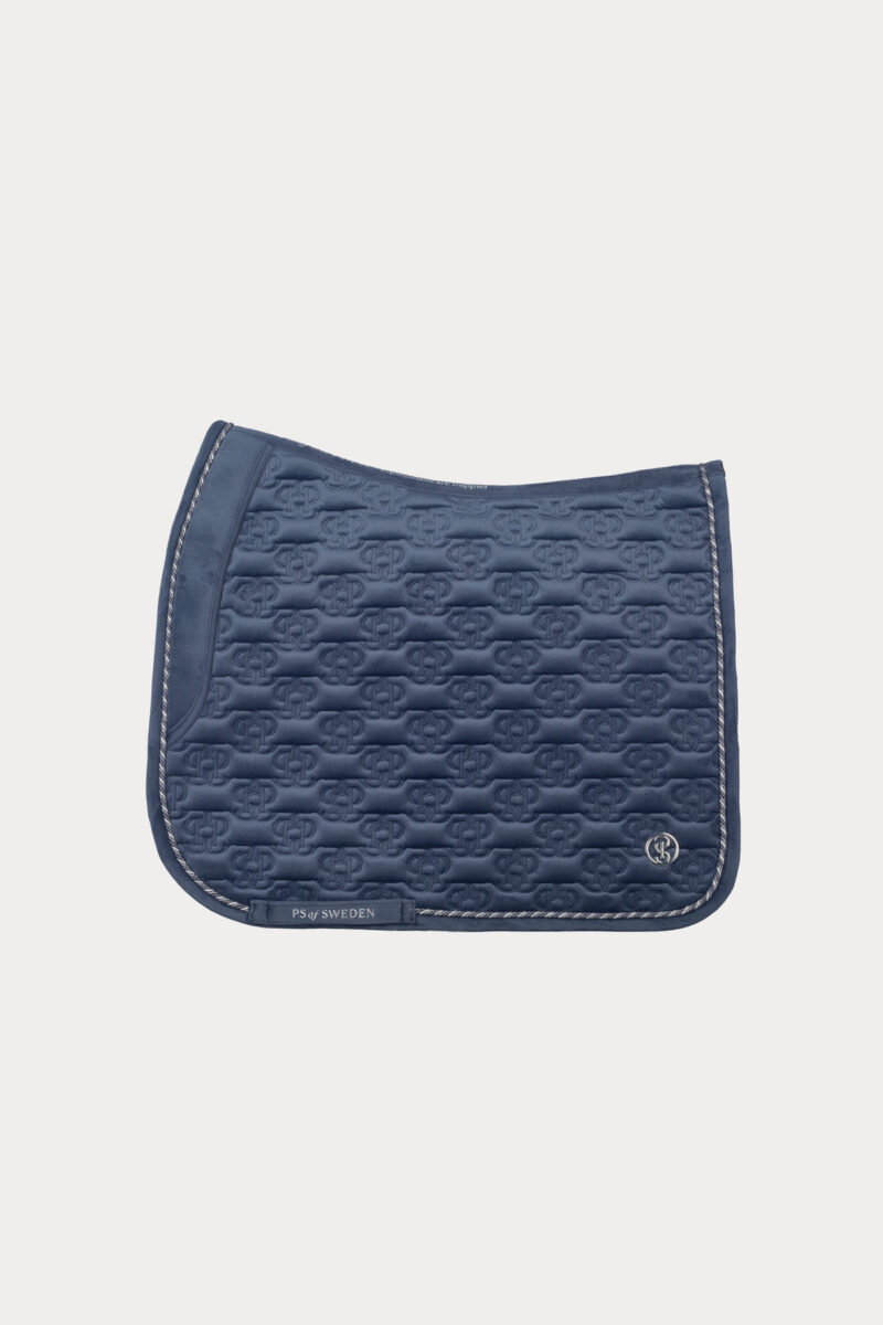PS of Sweden, Tapis de selle de dressage en velours Monogram, bleu brume