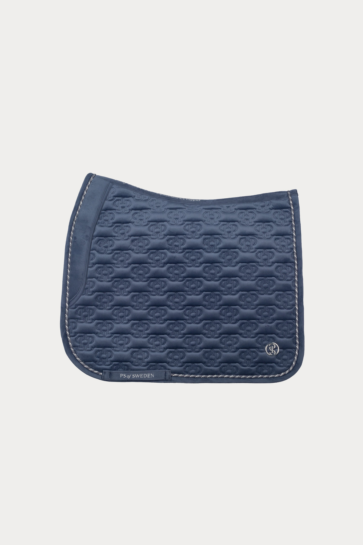 PS of Sweden, Tapis de selle de dressage en velours Monogram, bleu brume
