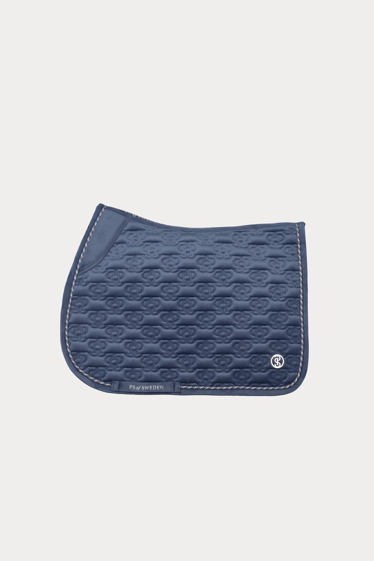 PS of Sweden, Tapis de selle de saut en velours Monogram, bleu brume