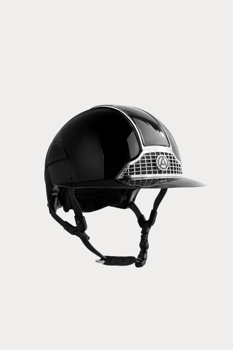 Visera de polo para casco brillante Amiko, correas negras y negras