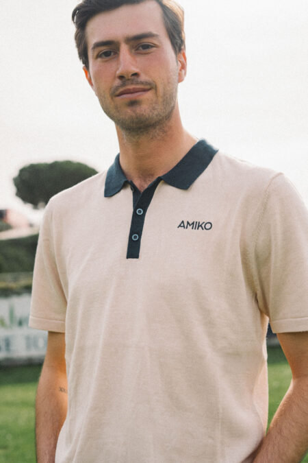 Amiko Man Jonas Piké Short Sleeve, Turtledove/Navy