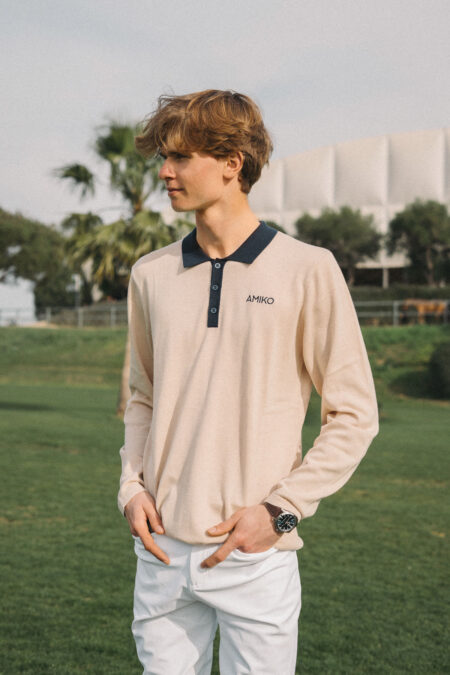 Amiko Man Jonas Piké Long Sleeve, Turtledove/Navy