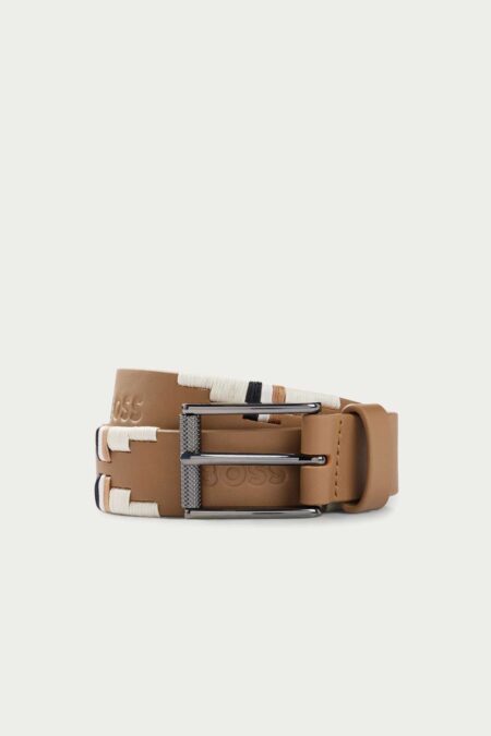 Hugo Boss, Polo Belt With Embroidered Pattern, Camel