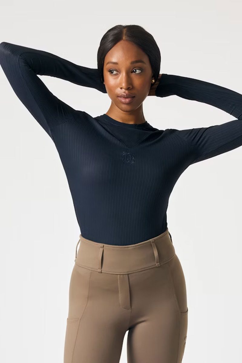 PS of Sweden, Leandra LS gestreepte mesh top, marineblauw