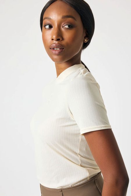 PS of Sweden, Courtney SS Striped Mesh Top, Vanilla Beige